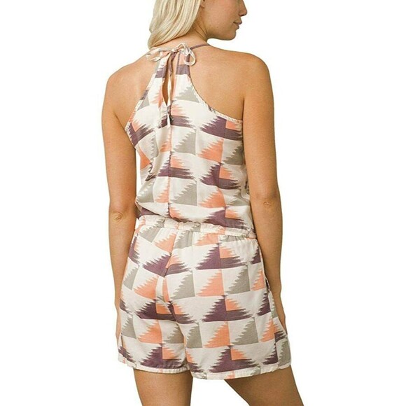 New NWT Prana Franny Romper Petra Pink Beige XL Womens Burgundy Gray Tie Pockets - Picture 1 of 8